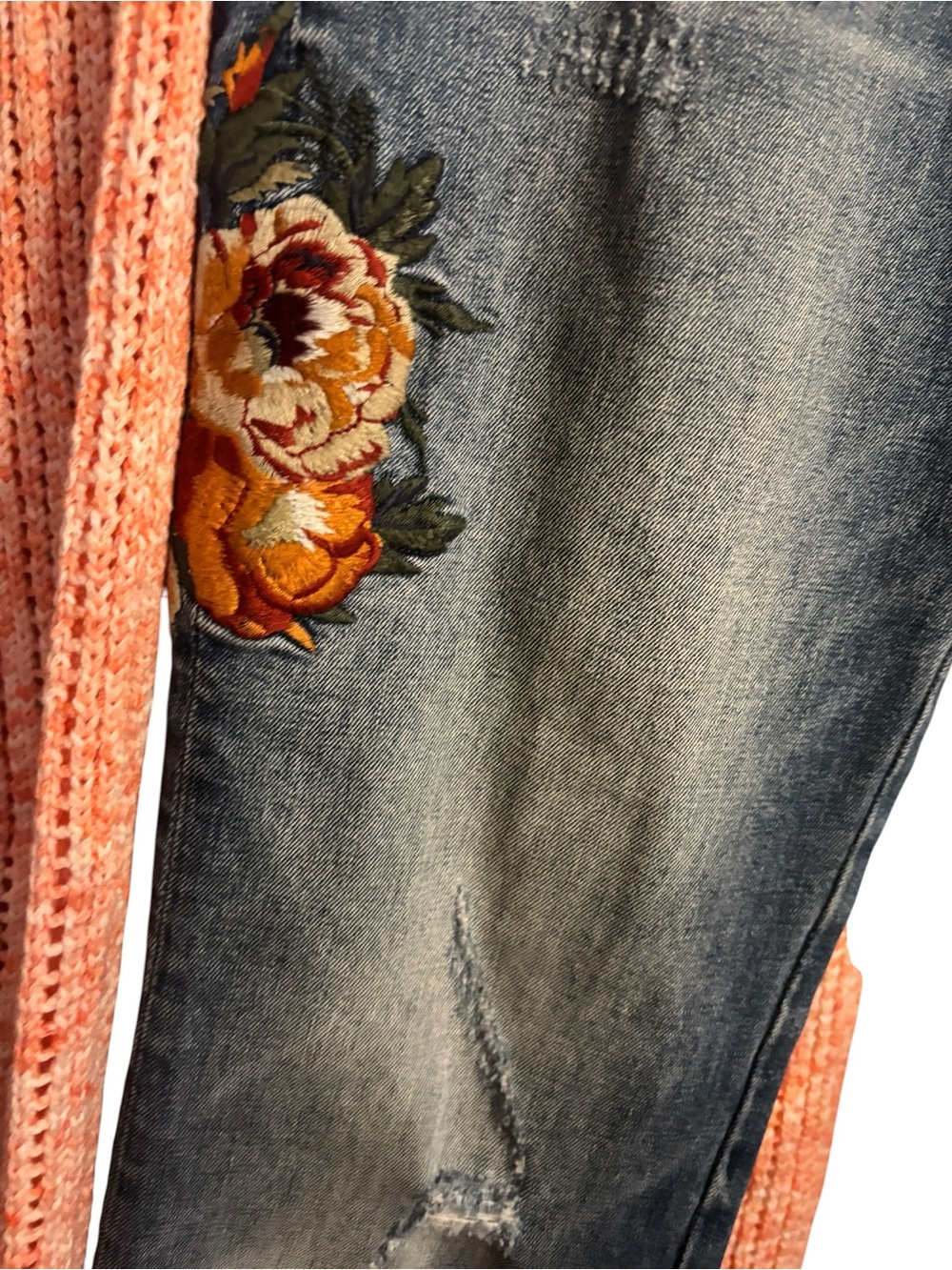 DRIFTWOOD Women's Blue Jeans with Orange Floral Embroidery - Picture 5 of 10
